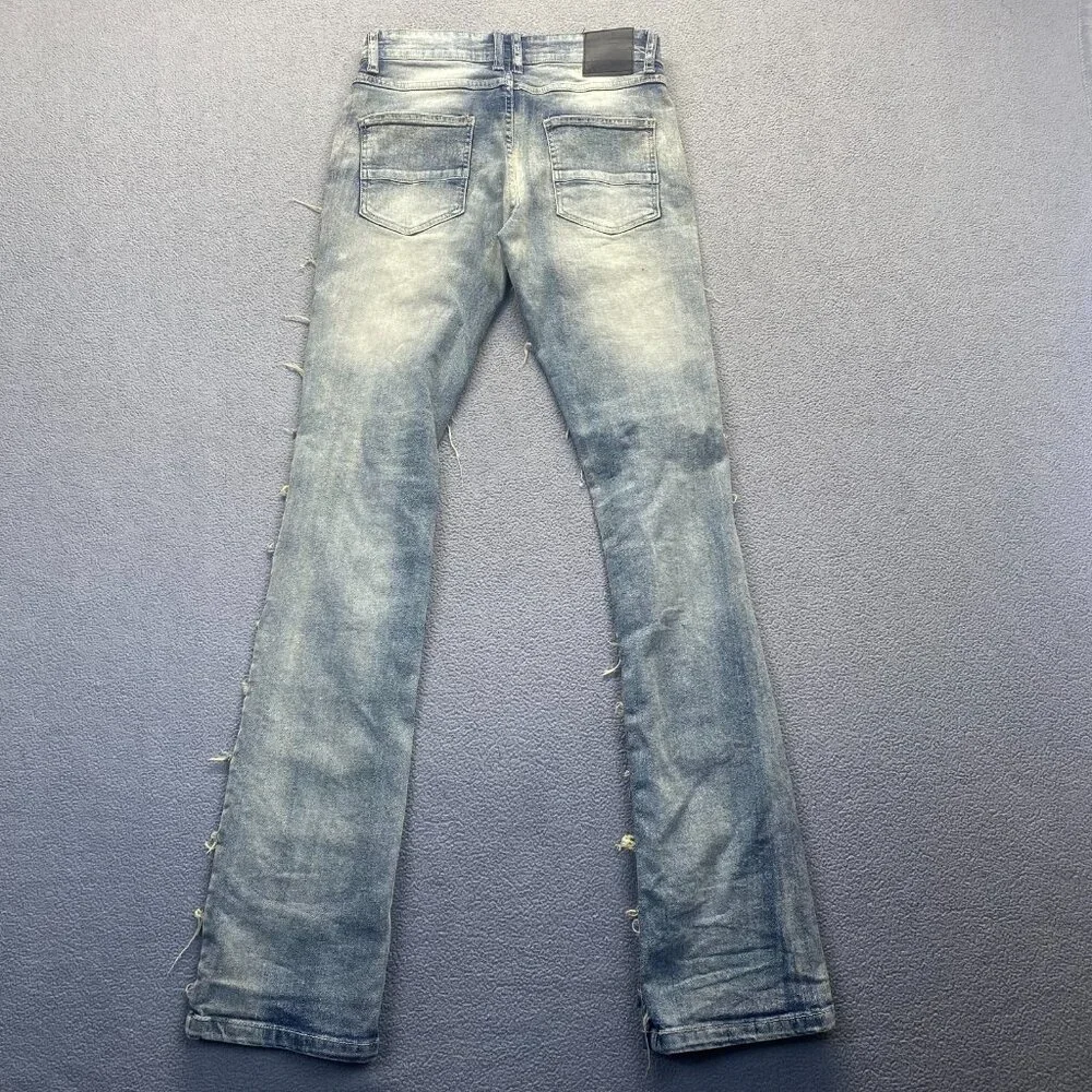SPARK PREMIUM 29X38 Stretch Ripped Distressed Flare‎ Fit Stacked Denim Jeans